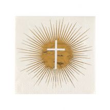 20 Tovaglioli di carta per cerimonia dorati 12,5 x 12,5 cm bianchi con croce