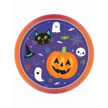 8 Piatti Di Carta Halloween Friends 23 Cm - Zucche, Ragni - Viola - Taglia Unica
