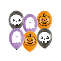 6 Palloncini In Lattice Halloween Friends 23 Cm - Magia E Orrore - Grigio, bianco - Taglia Unica
