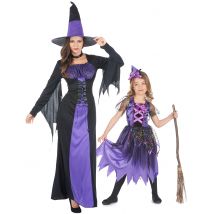 Costume Da Coppia Di Streghe Viola Madre E Figlia - Magia E Orrore - Nero - Taglia Unica