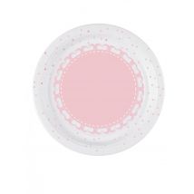8 Piatti Di Carta Con Cuori Rosa 18 Cm - Decorazione Atmosfera Compleanno - Grigio, Bianco