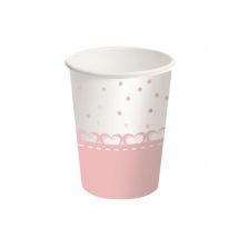8 Bicchieri Di Carta A Cuore Rosa 250 Ml - Decorazione Atmosfera Compleanno - Grigio, Bianco
