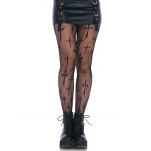 Collant A Rete Con Croci Da Suora Per Donna - Punk - Nero - Taglia Unica
