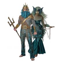 Costume Di Coppia Dio Del Mare E Sirena Per Adulti - Personaggi Delle Fiabe - Blu - Taglia Unica