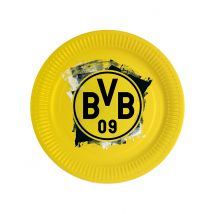 8 Piatti Di Carta Rotondi Borussia Dortmund 23 Cm - Tifosi - Giallo