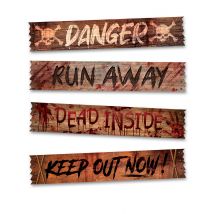 4 Banner Zona Zombie 70 X 13 Cm - Magia E Orrore - Nero