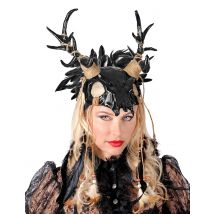 Maschera Da Sciamano Voodoo Con Piume Nere Per Adulti - Magia E Orrore - Nero - Taglia Unica