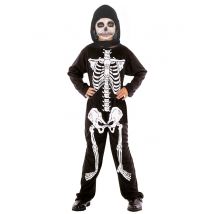Halloween skelet kostuum voor jongens - Thema: Magie en Horror - Zwart - Maat L 128/140 (10-12 jaar)