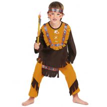 Indianen kostuumvoor jongens - Thema: Western - Bruin - Maat L 128/140 (10-12 jaar)