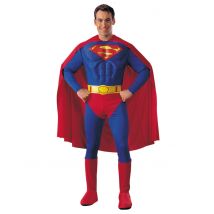 Gespierd Superman kostuum met cape voor mannen - Thema: Bekende personages - Blauw - Maat Large