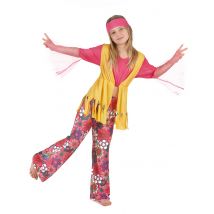Veelkleurige hippie outfit voor meisjes - Thema: Retro - Roze - Maat S 110/122 (4-6 jaar)