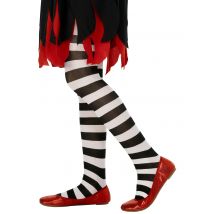 Zwart-wit gestreepte panty voor kinderen - Thema: Magie en Horror - Zwart - Maat 140 (8-10 jaar)