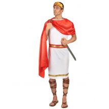 Witte en rode Romeinse outfit voor mannen - Thema: Oudheid - Rood - Maat S