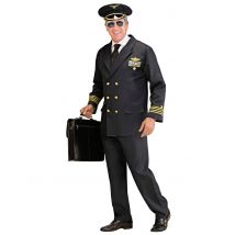 Zwart luchtvaart pilotenkostuum voor mannen - Thema: Beroepen - Blauw - Maat L