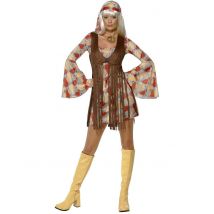 Retro hippie outfit met psychedelische patronen voor vrouwen - Thema: Retro - Bruin - Maat L