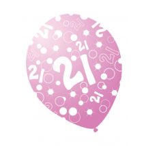 6 roze parel ballonnen met leeftijd - Thema: Kleuren - Roze