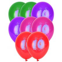 Set van 8 ballonnen met cijfer 10 - Gekleurd - Maat Uniek Formaat