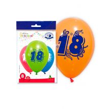 8 ballonnen met leeftijdsopdruk 18 jaar - Thema: Sfeer decoratie - Gekleurd - Maat Uniek Formaat