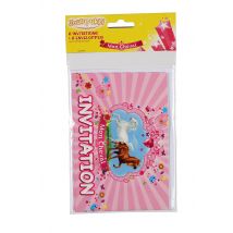 6 Uitnodigingskaarten met enveloppen „Mijn Paard“ voor feestelijke snack - Thema: Dieren - Roze - Maat Uniek Formaat