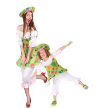 Koppel Clown Kostuum moeder en dochter - Thema: Volwassenen / Kinder kostuums - Groen - Maat One Size
