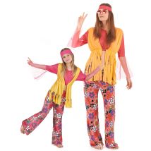 Kleurijke hippie outfits voor moeder en dochter - Thema: Volwassenen / Kinder kostuums - Geel - Maat One Size