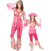 Roze hippie kostuums moeder en dochter - Thema: Volwassenen / Kinder kostuums - Roze - Maat One Size