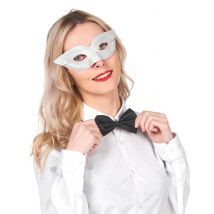 Kartonnen zilver-wit oogmasker voor volwassenen - Thema: Black + White - Grijs, Wit - Maat One Size