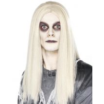 Lange witte zombie pruik voor heren - Thema: Magie en Horror - Zwart - Maat One size