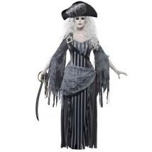 Spookpiraat kostuum voor dames Halloween kleding - Thema: Magie en Horror - Zilver / Grijs - Maat L