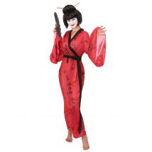 Geisha kostuum met Japanse tekens voor vrouwen - Thema: Verkleedideeën - Rood - Maat One Size