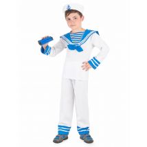 Blauw-wit matrozen kostuum voor jongens - Thema: Verkleedideeën - Grijs, Wit - Maat M 122/128 (7-9 jaar)