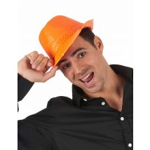 Popstar spangles glitter hoed - Thema: Disco - Oranje - Maat Uniek Formaat