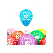Set 8 'Joyeux anniversaire 60 ans' ballonnen - Thema: Sfeer decoratie - Gekleurd - Maat Uniek Formaat