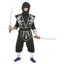 Zilverkleurige draak ninja pak voor jongens - Thema: Ninja's - Zwart - Maat M 122/128 (7-9 jaar)