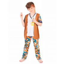 Hippie outfit voor jongens - Thema: Hippies en flower power - Bruin - Maat S 110/122 (4-6 jaar)