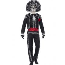 Mexicaanse skelet kostuum voor heren Halloween - Thema: Magie en Horror - Zwart - Maat L