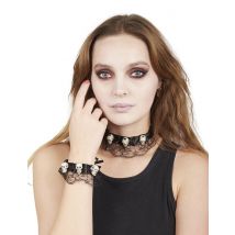 Doodskop ketting en armband met kant - Thema: Magie en Horror - Zwart - Maat Uniek Formaat