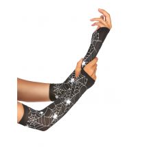 Vingerloze handschoenen spinnenweb Halloween - Thema: Spinnen + pompoenen - Grijs, Wit - Maat Uniek Formaat