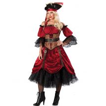 Deluxe piraten kostuum voor dames - Thema: Verkleedideeën - Rood - Maat S