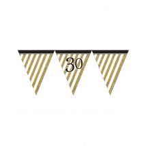 Zwarte en gouden 30 jaar vlaggenslinger - Thema: Happy Birthday Noir et Or - Maat Uniek Formaat