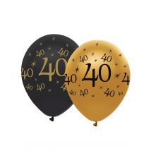 6 zwarte en gouden 40 jaar ballonnen - Thema: Happy Birthday Noir et Or - Maat Uniek Formaat