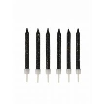 12 zwarte glitterkaarsen 7,5 cm met houders - Thema: Jaren 20/30 - Zwart - Maat Uniek Formaat