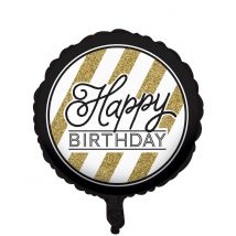 Zwarte en goudkleurige Happy Birthday ballon - Thema: Happy Birthday Noir et Or - Zwart - Maat Uniek Formaat