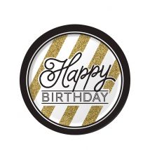 8 borden Happy Birthday zwart-goud - Thema: Happy Birthday Noir et Or - Maat Uniek Formaat