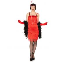 Rood charleston kostuum met franjes voor dames - Thema: Charleston - Rood - Maat XS