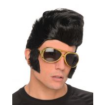 Rock 'n Roll pruik met bril voor mannen - Thema: Retro - Zwart - Maat One Size