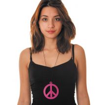 Roze fluo peace ketting voor volwassenen - Thema: Hippies en flower power - Roze - Maat One Size