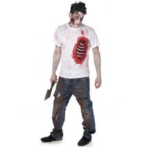 Zombie kostuum met uitstekende ribben - Thema: Verkleedideeën - Grijs, Wit - Maat M