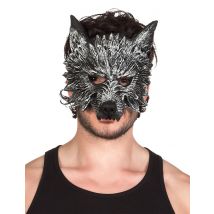 Half weerwolf masker van schuim voor volwassenen - Thema: Dieren - Zwart - Maat Uniek Formaat