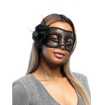 Zwart kanten masker met roos voor vrouwen - Thema: Halloween - Zwart - Maat Uniek Formaat